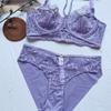 French Sexy Ultra‑Thin Lace Lingerie Set,Tie‑Up Minimizer Anti‑Sagging Bra Set for Large Bust Women