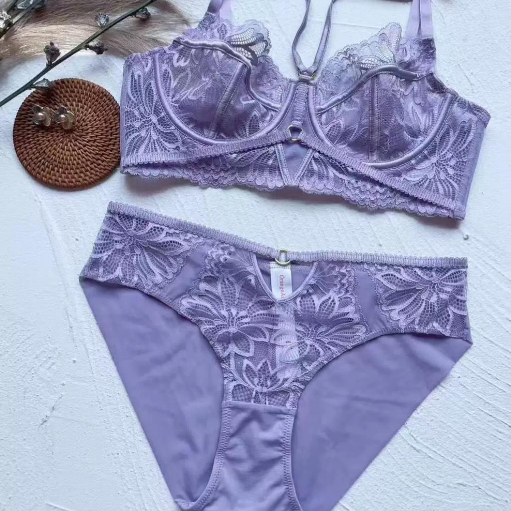 French Sexy Ultra‑Thin Lace Lingerie Set,Tie‑Up Minimizer Anti‑Sagging Bra Set for Large Bust Women
