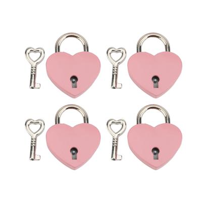 4 Set Cadenas Cœur Alliage de Zinc 38x30mm Cadenas d'Amour avec Clé pour Boîtes à Bijoux Portefeuilles Sacs à Main Rose