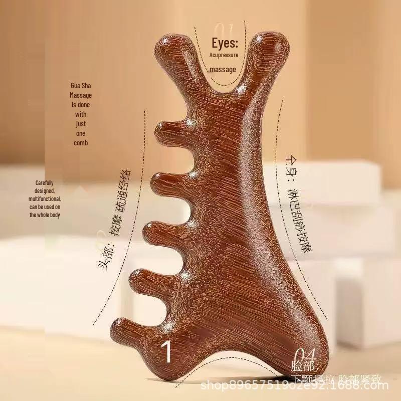 Engraved Sandalwood Wide-Tooth Dolphin Comb - Multi-functional Head Therapy and Massage Comb