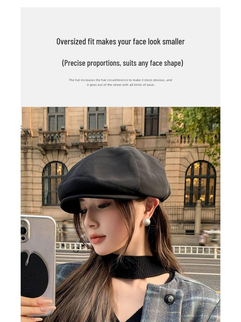 Béret Gavroche Noir Huit Pans pour Femme Printemps/Automne 2025, Style Peintre Visage Fin.