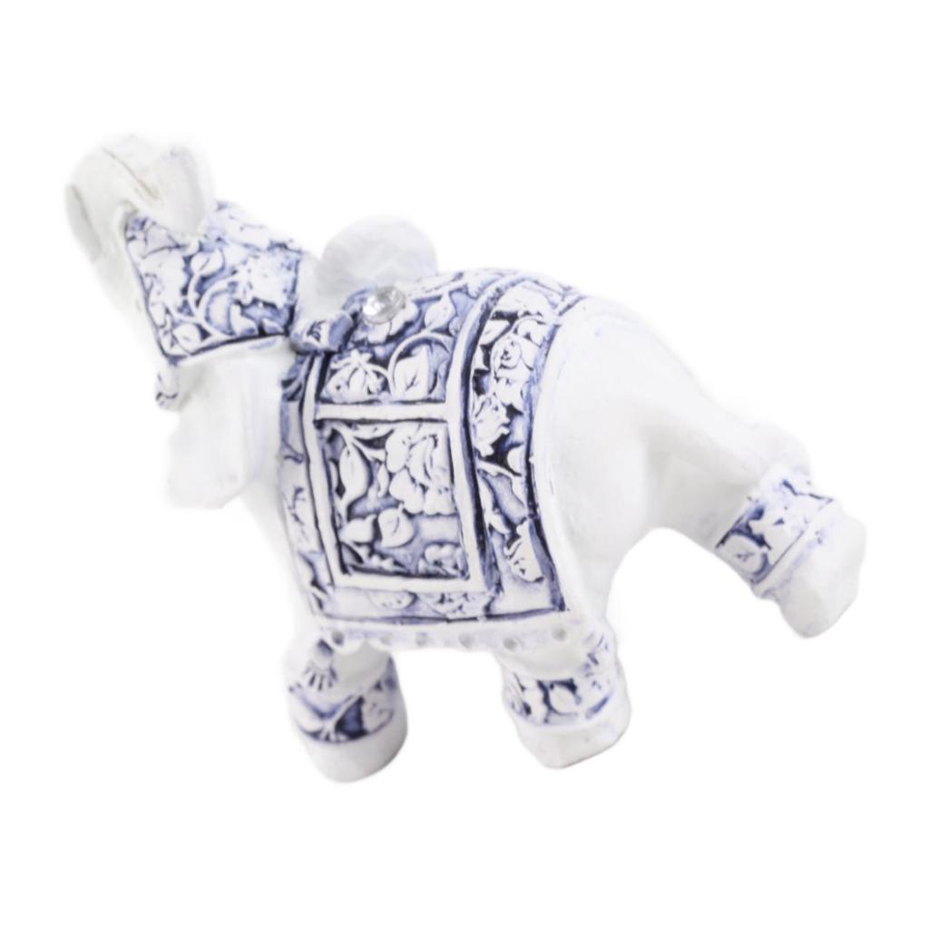Decorative Elephant Statue Figurine Sculpture Resin Home Decor Collectible Ornament Blue and White Porcelain S(6 X 4 X