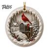Decorative Christmas Tree Accents Acrylic Red Bird Ornament, Snow Scene Pattern Xmas Pendants Hanging Decor, Retro Round Pendant for Winter