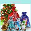 5 Peças Sacos de Natal Reutilizáveis com Cordão para Presentes com Desenhos Fofos de Feriado