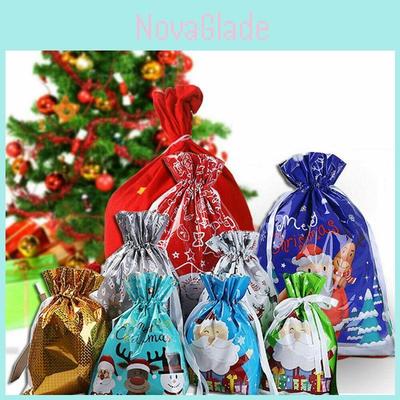 5pcs Christmas Sacks Reusable Drawstring Gift Bags With Cute Holiday Designs