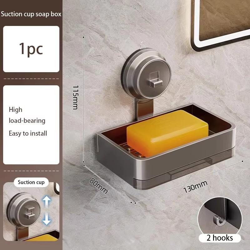 

Wall-mounted Suction Cup Soap Box Space Aluminum Bathroom Shelf Washroom Soap Box Drain Rack Toilet Washing Table Storage