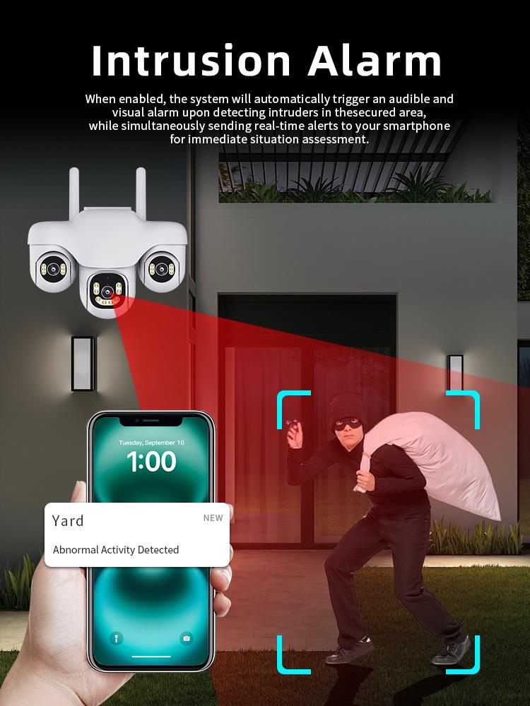 V380 Tri-Lens Wireless 4G WiFi Security Camera, Indoor/Outdoor, 6MP