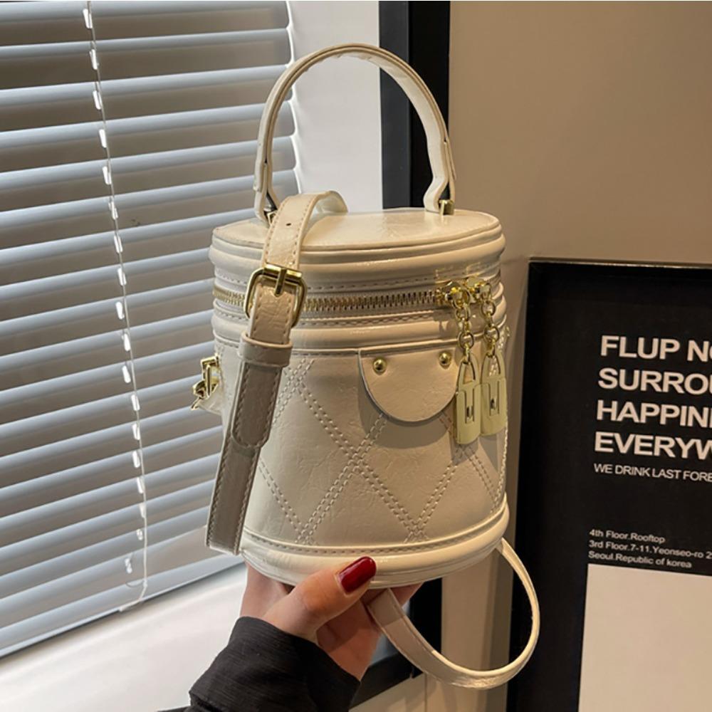 Women's Bag Cylinder Cosmetic Bag Solid Color Shoulder Bag New Chain Bucket Messenger Bag