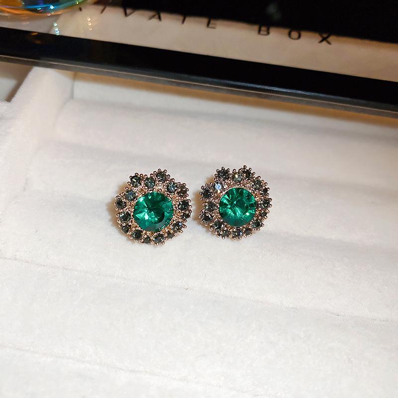 Silver Needle Zircon Earrings Retro Light Luxury Court Style Stud Earrings Niche High-end Earrings