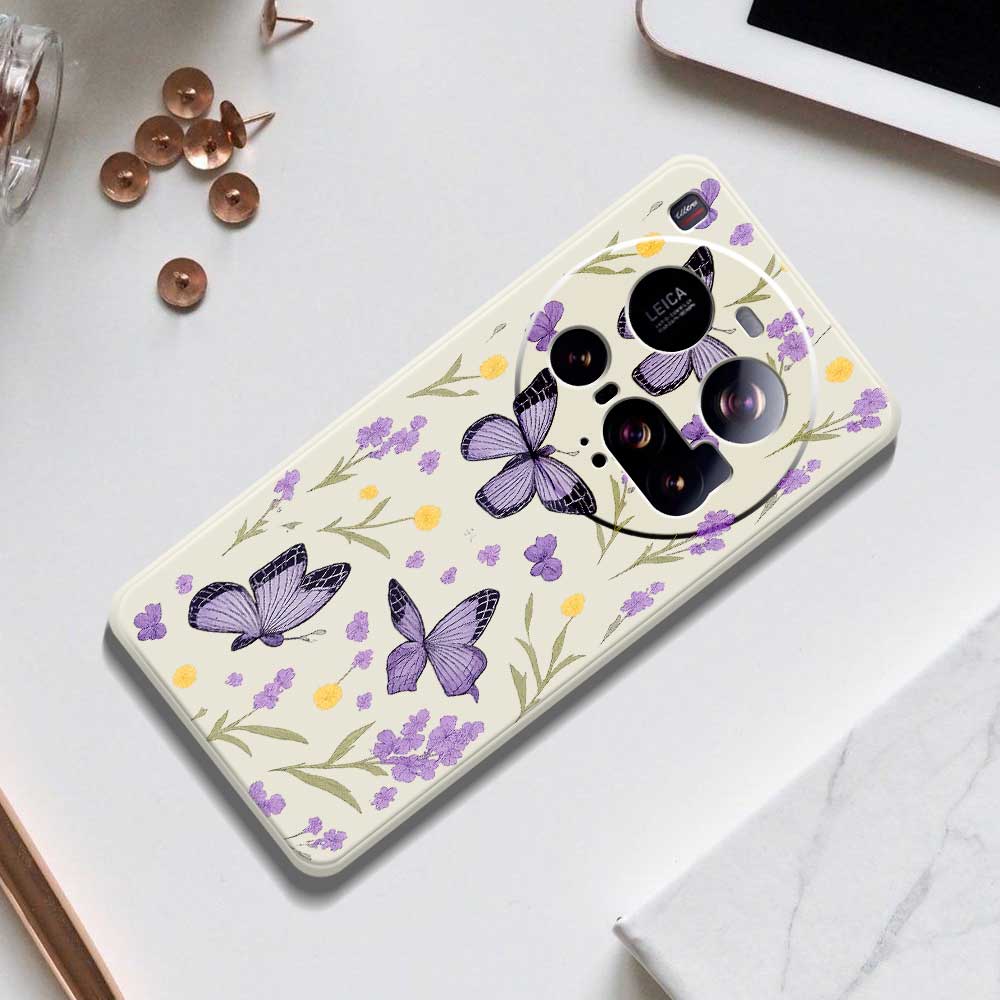 For Xiaomi 15 Ultra Case Purple Butterflies Pattern Printing Straight Edge TPU Phone Back Cover
