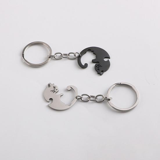 Keychain Heart Matching Cat Design Titanium Steel Keychain Pendant Bright Color Key Holder Bags Cars Wallets Accessories