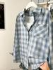 Women's Blue & White Plaid Long Sleeve Retro Shirt - Loose, Layered Versatile Casual Top for Early Autumn