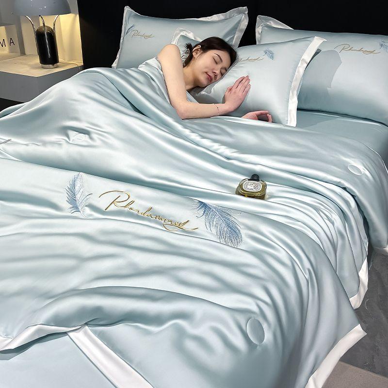 Water Wash Ice Silk Summer Cool Quilt Air Conditioner Bedding Soft Skin-friendly Thin Blanket for Weather