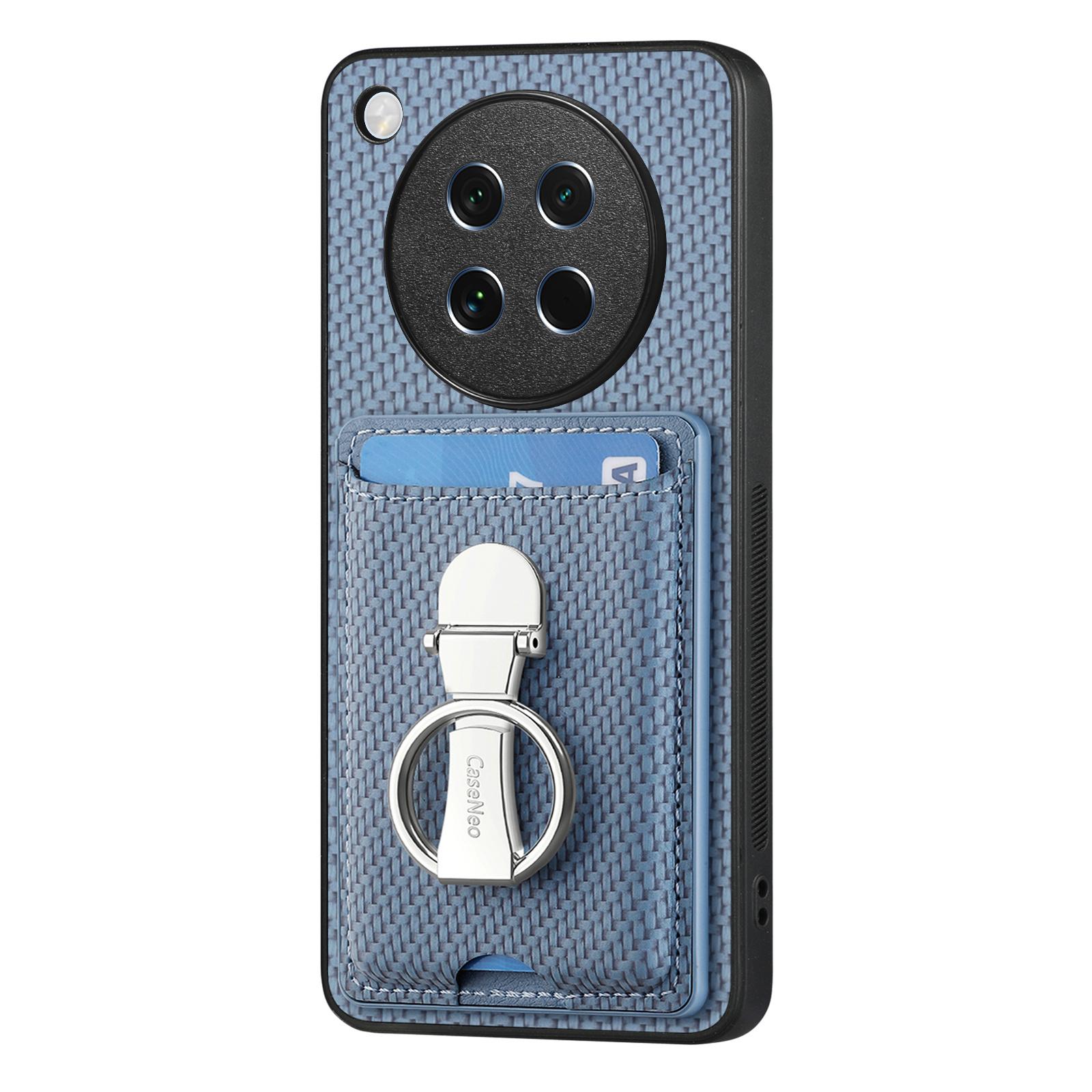 

For Oppo Find X8s 5G Leather Phone Back Cover with Kickstand and Card Slots Carbon Fiber Texture Blue