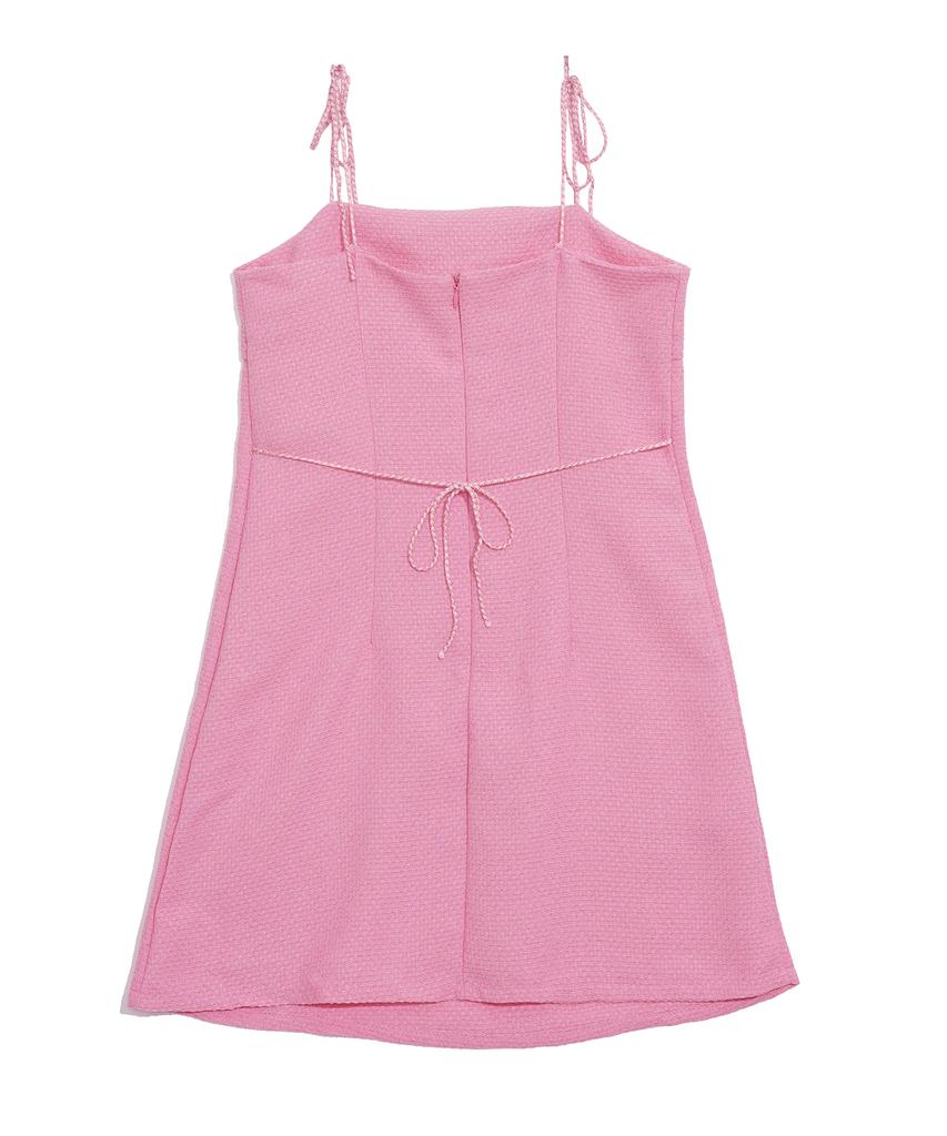 High School Disco Tweed Ribbon Mini Dress_Pink