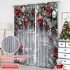 2D Flat Printing 2pcs Christmas Window Curtains With Snowflakes_ Red Balls and Green Plants Durable 100% Polyester Fabric
