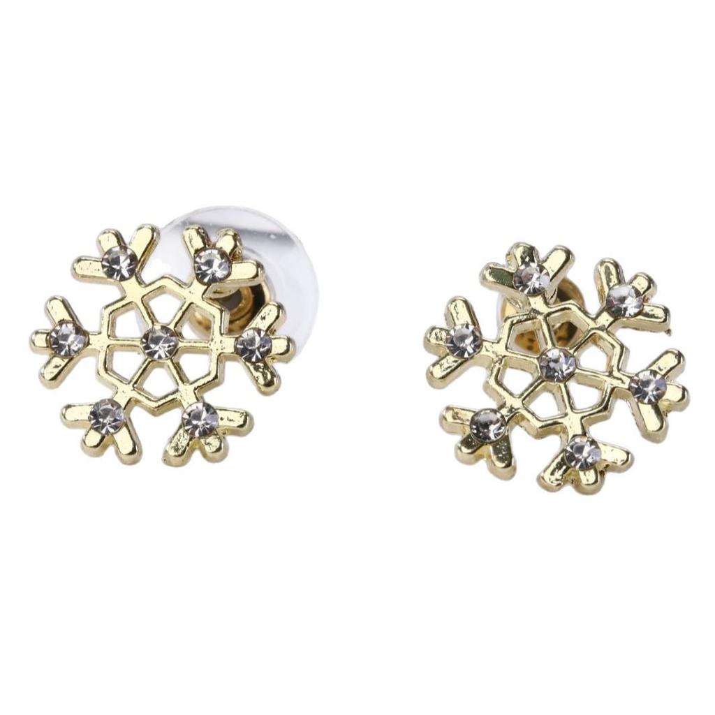 European-American Snowflake White Diamond Stud Earrings - Christmas Collection