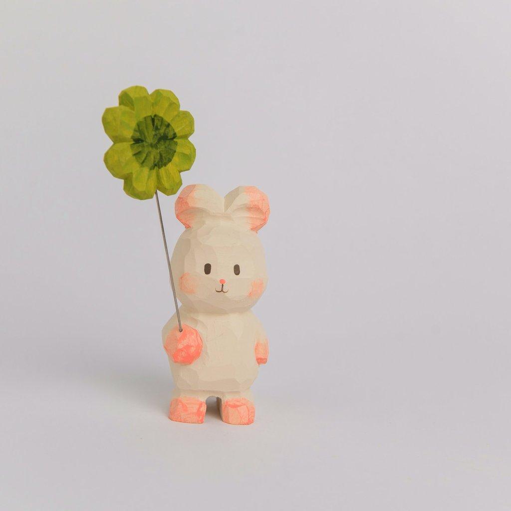 Wooden Bunny Handheld Decor With Small Flowers For Home Office And Car Tabletop Display