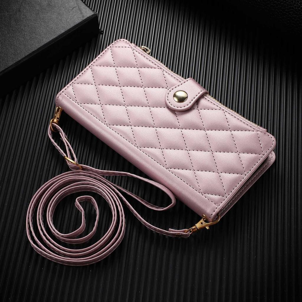 Crossbody Phone Case for Google Pixel 10 Pro XL Pixel9 9A 8 8A 7 7A 6 6A Diamond Pattern Zipper&buckle Leather Card Slot Wallet