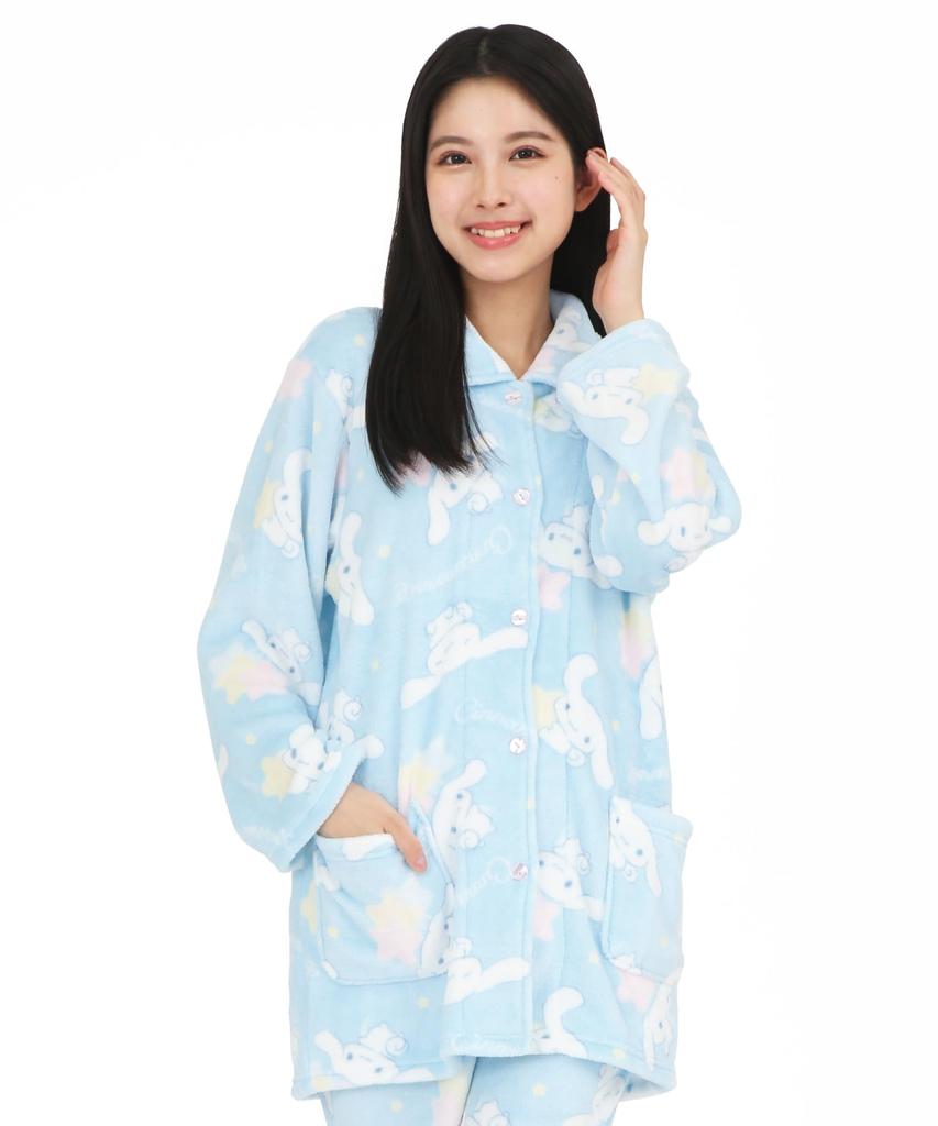 SAZAC Cinnamoroll Flannel Pajama Long Sleeve and Loungewear Women's Set, Pants, (Sax/L/SAN1868)