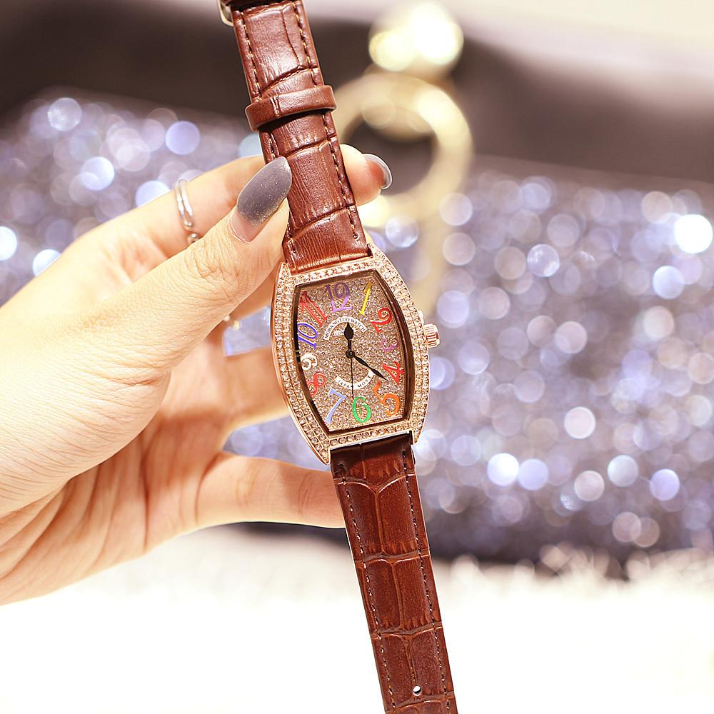 Same Fashion Retro Women'S Watch, Wine Barrel Type Diamond-Encrusted Digital Belt Waterproof Watch