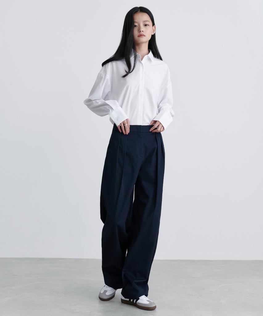 MUSINSA STANDARD WOMAN Women'S Reverse-To-Tuck Wide Chino Pants [Navy]