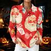 Women's Casual Button Long Sleeve Christmas Print Collared Top with Side Slits at Hem