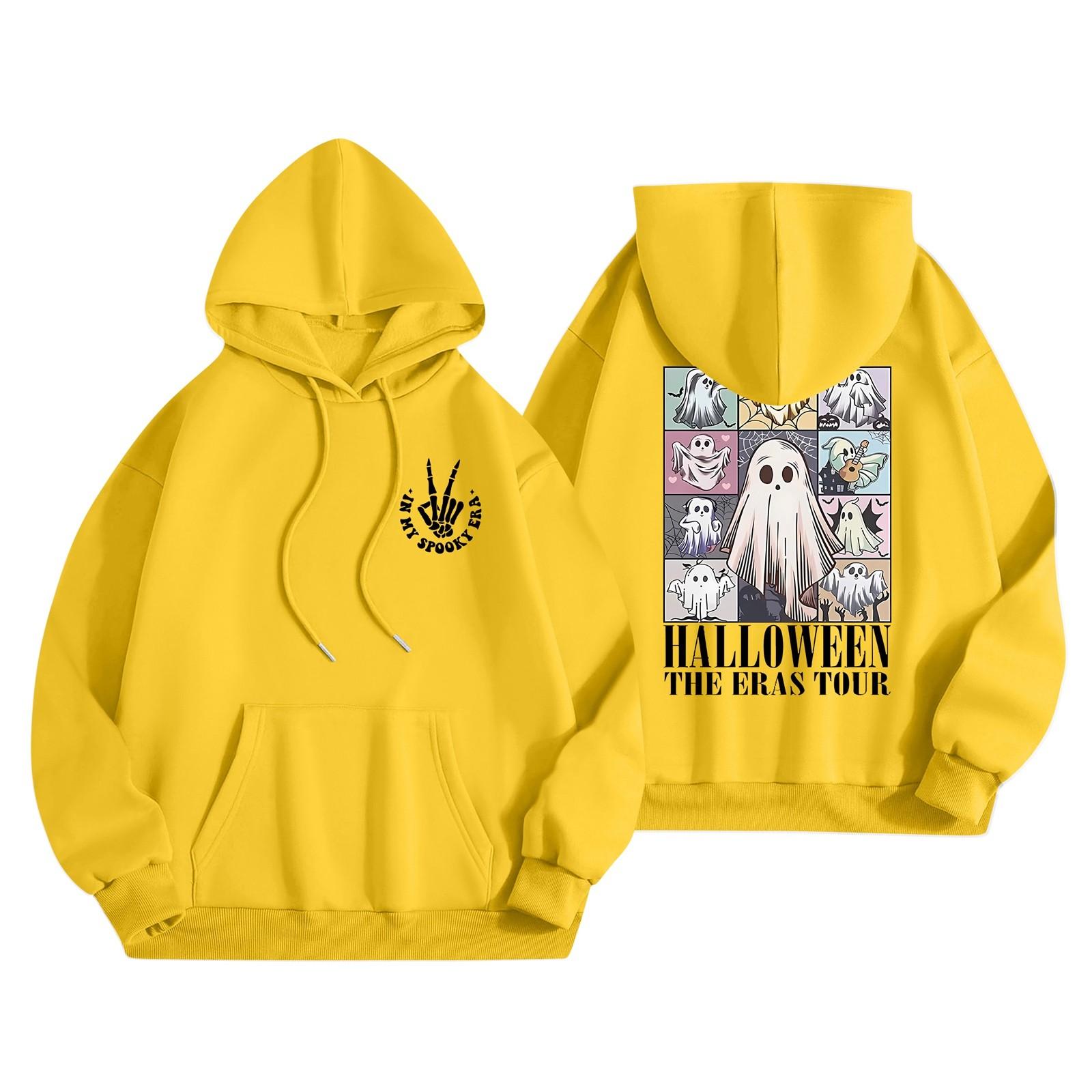 

Женская мода, легкий женский свитер с длинными рукавами и карманами, толстовка с капюшоном и принтом на Хэллоуин M жёлтый