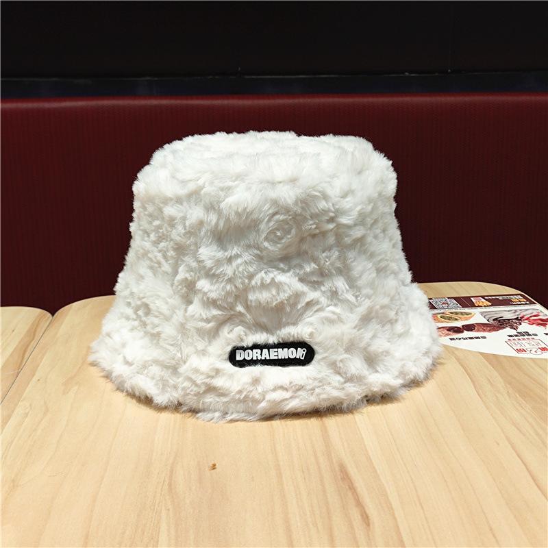 Korean Style Lamb Wool Fisherman Hat for Women Winter Plush Thickened Warm Ins Versatile Face Showing Small Bucket Hat