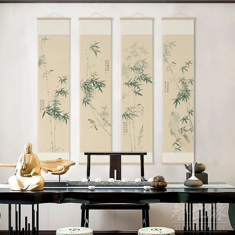 New Chinese Style Hanging Scroll Tea Room Restaurant Hanging Painting Scroll Vertical Corridor Wall Mural Decoration Drawning