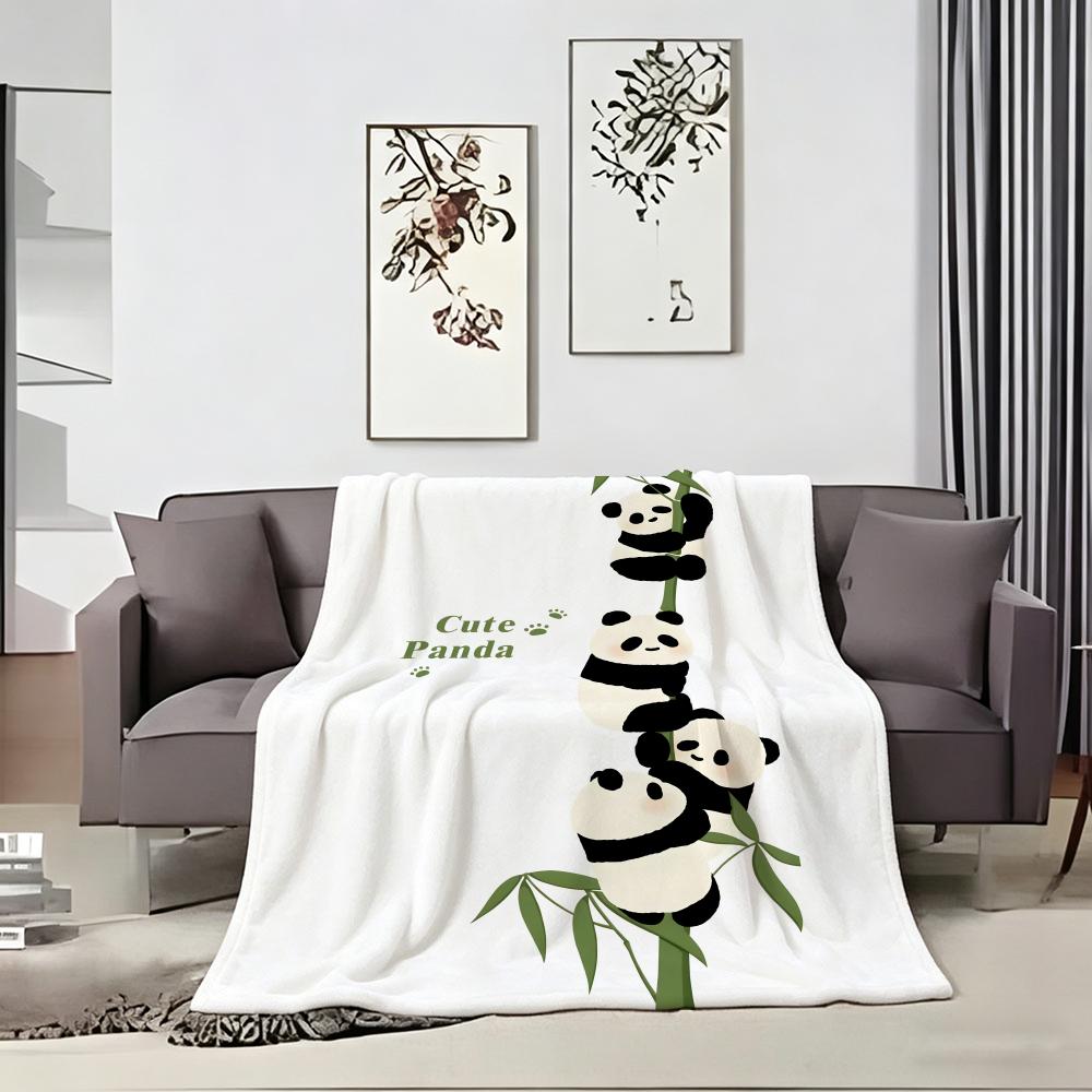 Cute Stacked Panda On Bamboo Graphic Throw Lightweight 240g Flannel Blanket Soft Skin-friendly for Summer Cooling