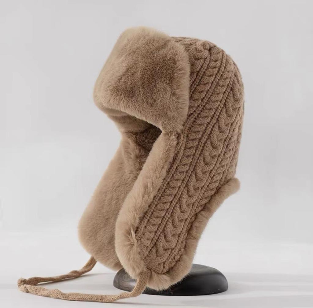 Extreme Warm Ushanka with Long Ear Covers, Super Thick Knit Winter Hat for Women, Windproof Skiing Cycling