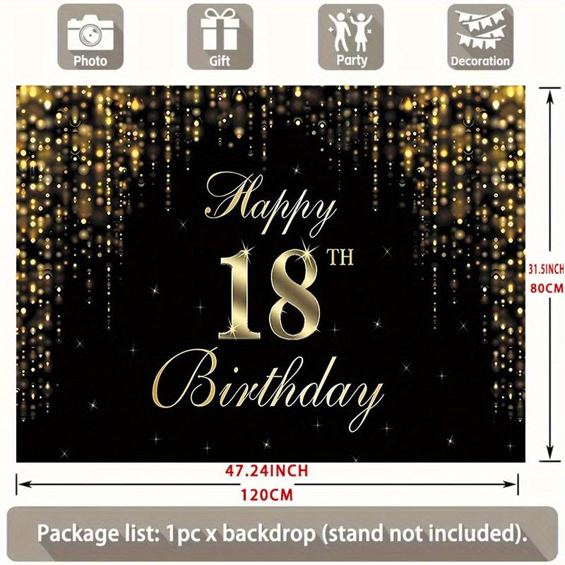 Party Banner 1. Decorative background for a 18-year-old birthday party for both boys and girls, with black and gold color DJH