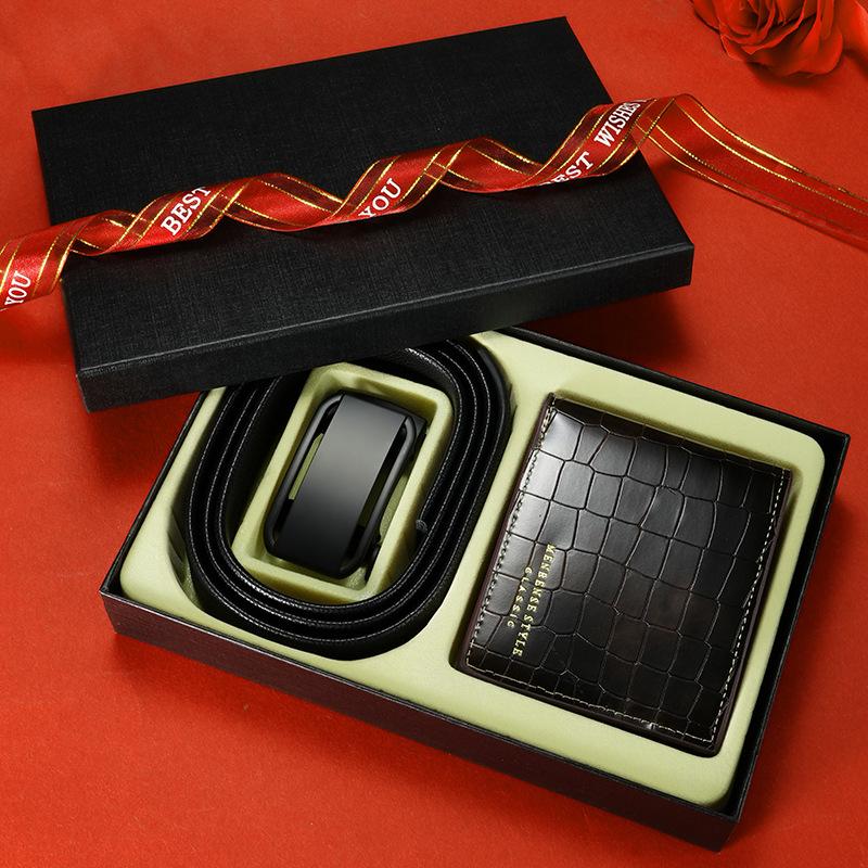 Belt Wallet Gift Set Men'S Leather Belt Wallet High-End Gift Box Automatic Buckle Business Cowhide Belt Men'S