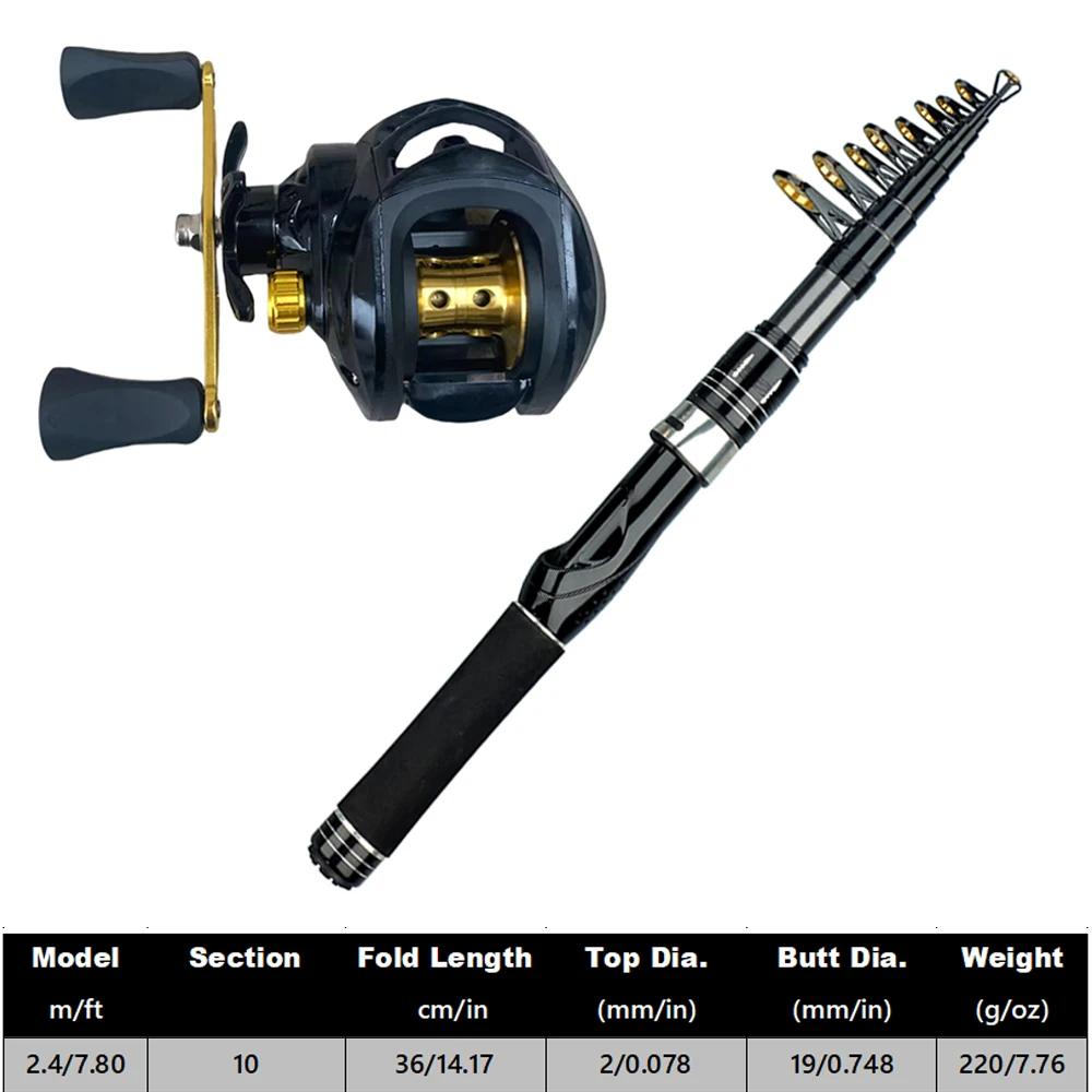 Fishing Rod, Bait Reel Set Telescopic spinning rod with reel, gear ratio 7.2:1, 18+1 bb, foldable design, for predatory fish, right/left-handed use