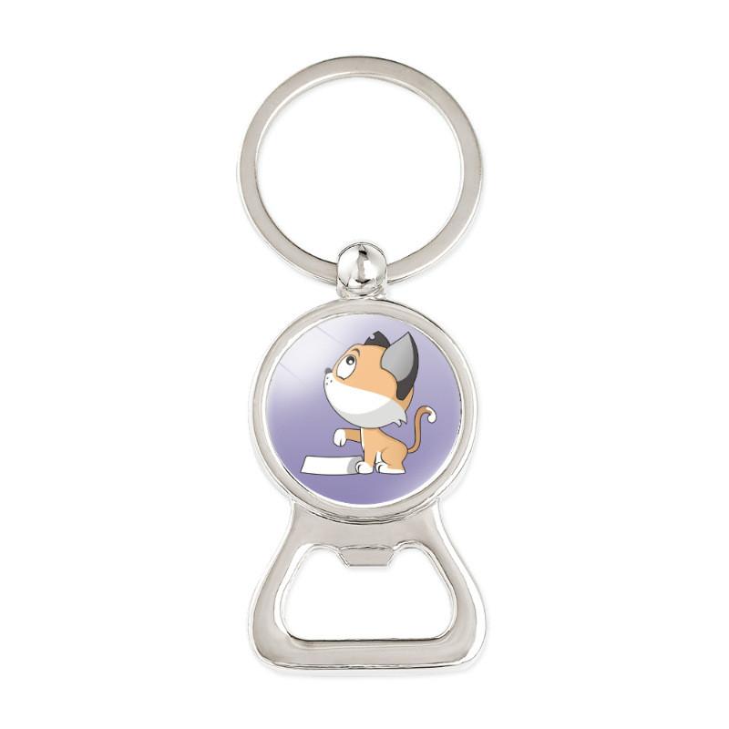 Adorable Cartoon Cat Time Gem Bottle Opener Keychain Cute Creative Car Accessory