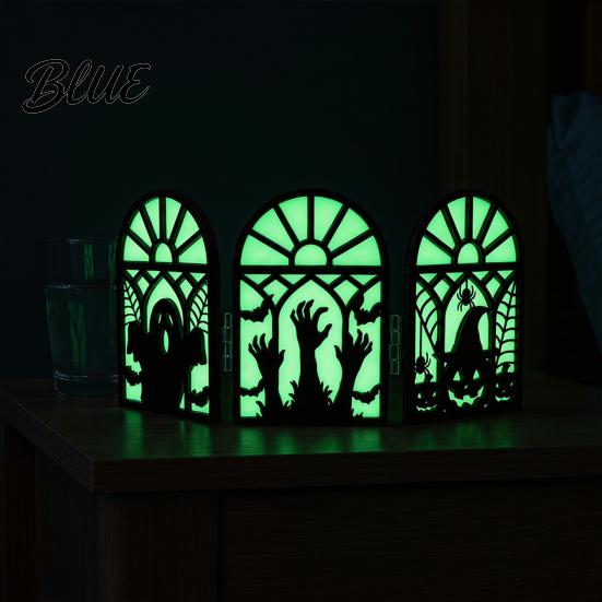 Day And Night Halloween Table Decor Glow-in-the-Dark Decoration Witch Ghost Silhouette Design Space-saving Foldable Props Luminous Ornament,