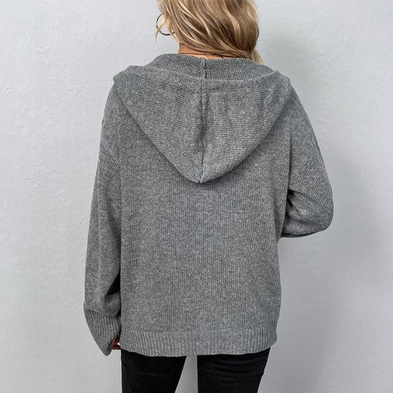 Einfarbiger Kapuzenpullover für Damen mit Kordelzug, Strickjacke