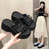 French fairy style thick-bottomed cool slippers female summer fashion with skirt temperament 2025 new versatile Roman cool slippers
