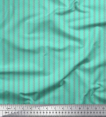 Green Japan Crepe Satin Fabric Arrow & Stripe Print Fabric by Metre 42 Inch