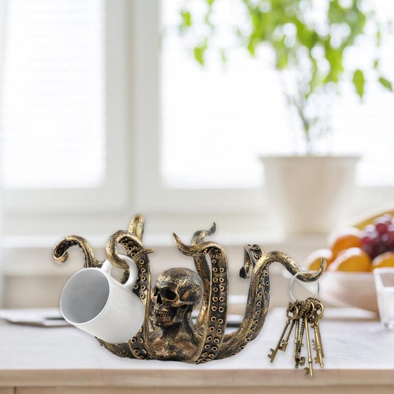 Halloween Unique Tentacles Skull Animal Sculpture Cup Holders Resins Ornament Hanging Hook for Home and Office Decors