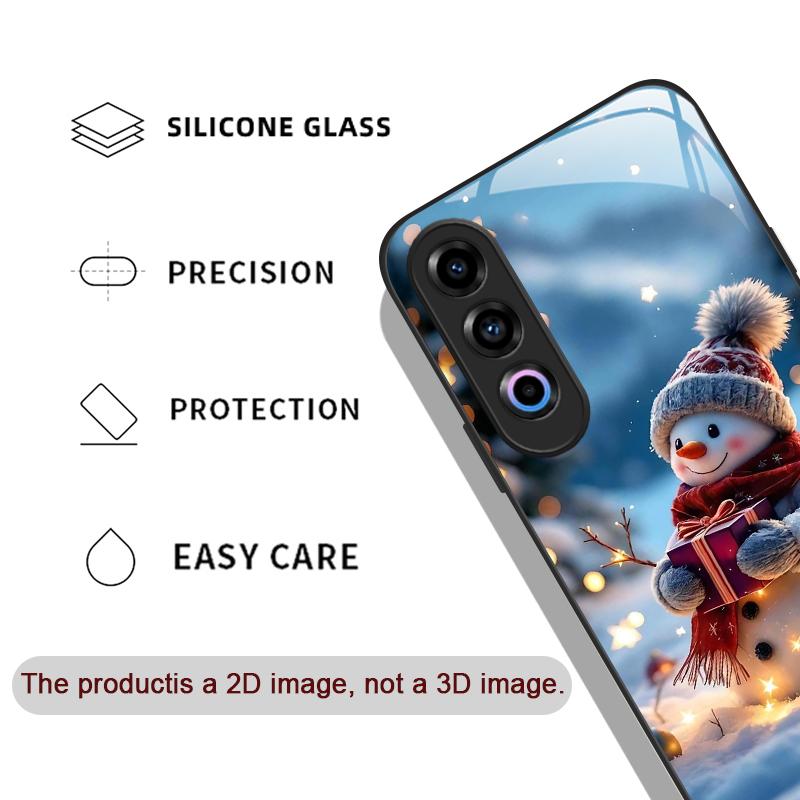 Cute Winter Christmas Snowman Pattern Tempered Glass Phone Case for Oneplus 13 R 12 11 10 9 Nord 2T CE 4 3 2 Lite ACE3 Pro Cover