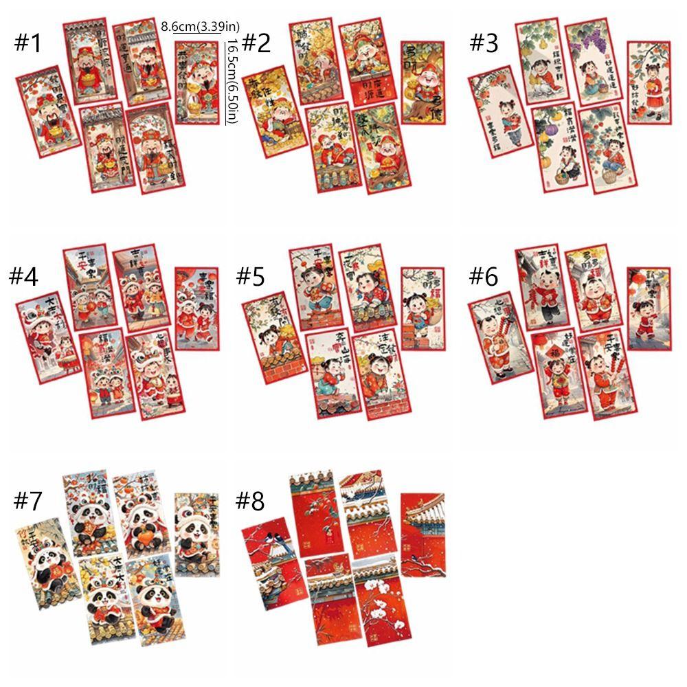 6pcs Traditional Children's Money Bag Hongbao Lucky Money Packet God of Wealth Red Pocket Bonus