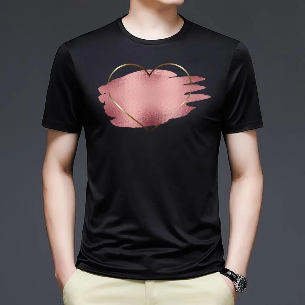 

T-shirts Fashion Trend Loose Love Printed Short-Sleeved 2022 Men Summer O-Neck Tees Casual Slim Soft Comfortable Tops Streetwear XXXXXL чёрный
