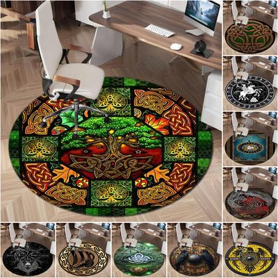 1Pc Viking Theme Printed Circular Carpet, Home Door Mat, Outdoor Travel Protection Carpet A11