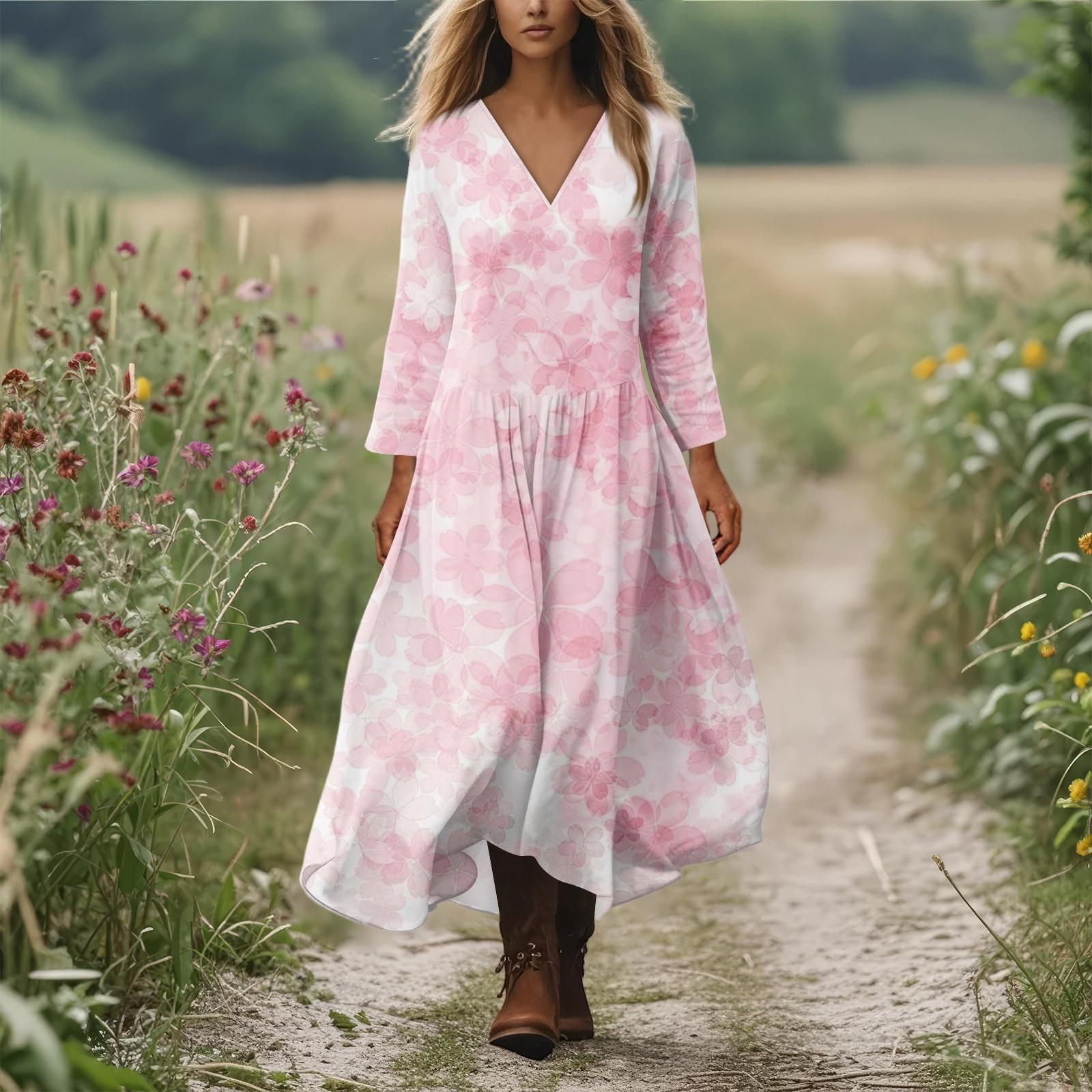 

Women s Casual And Fashionable Round-neck Long Sleeve Mid Length Dress XL рожевий