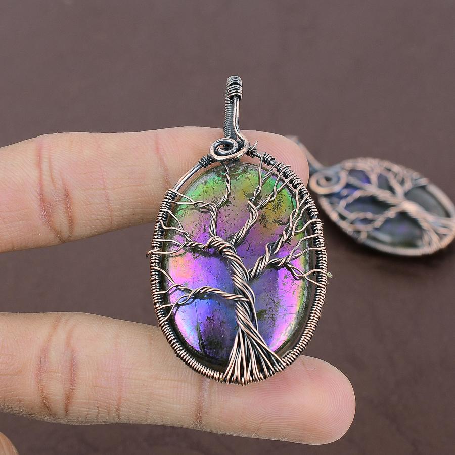 Tree Of Life Multi Labradorite Copper Wire Wrap Jewelry Pendant 2.56" M2A12