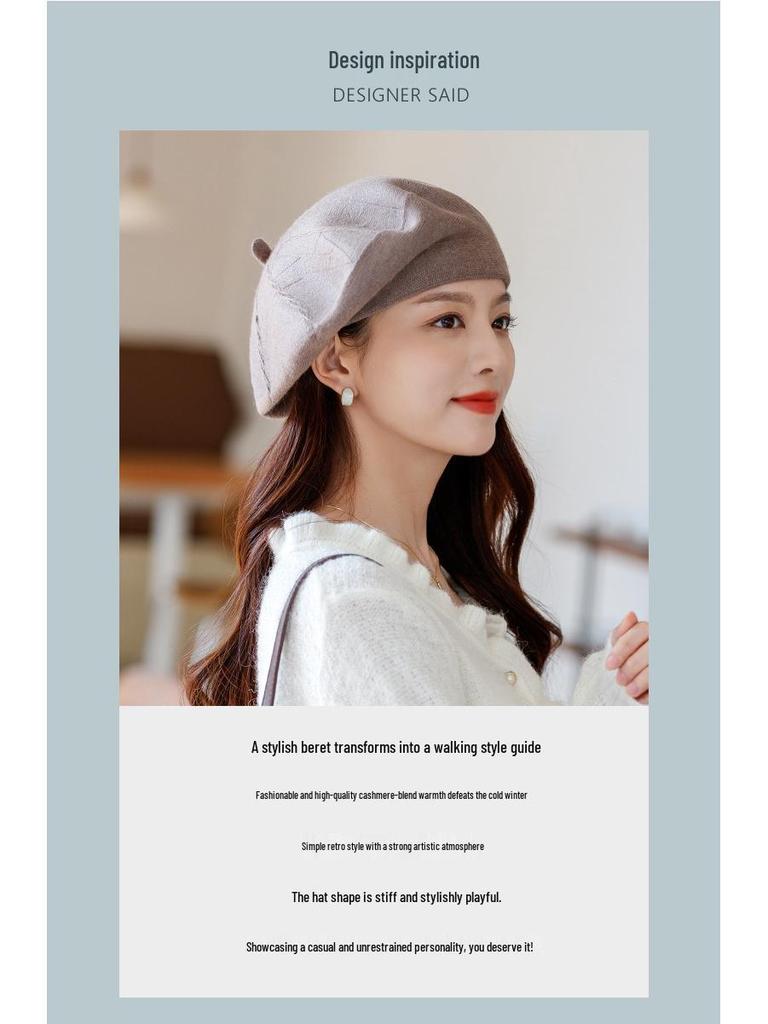 Women's Cashmere Knitted Beret - Autumn/Winter Korean Style, Flattering Fit, Japanese Wool Painter Hat.