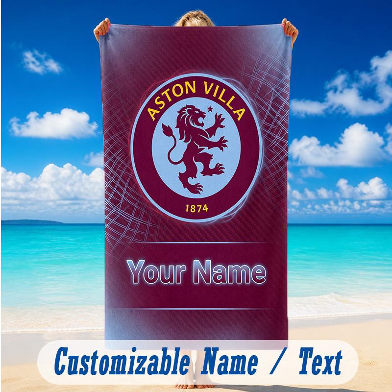 Beach Towel Custom Name Text, Quick Dry Large Towel For Beach HomeAston Villa