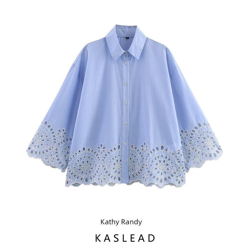 Kaslead New Arrival Women's Fashion Style Fashion Hollowed-out Embroider Poplin Shirt 2435806